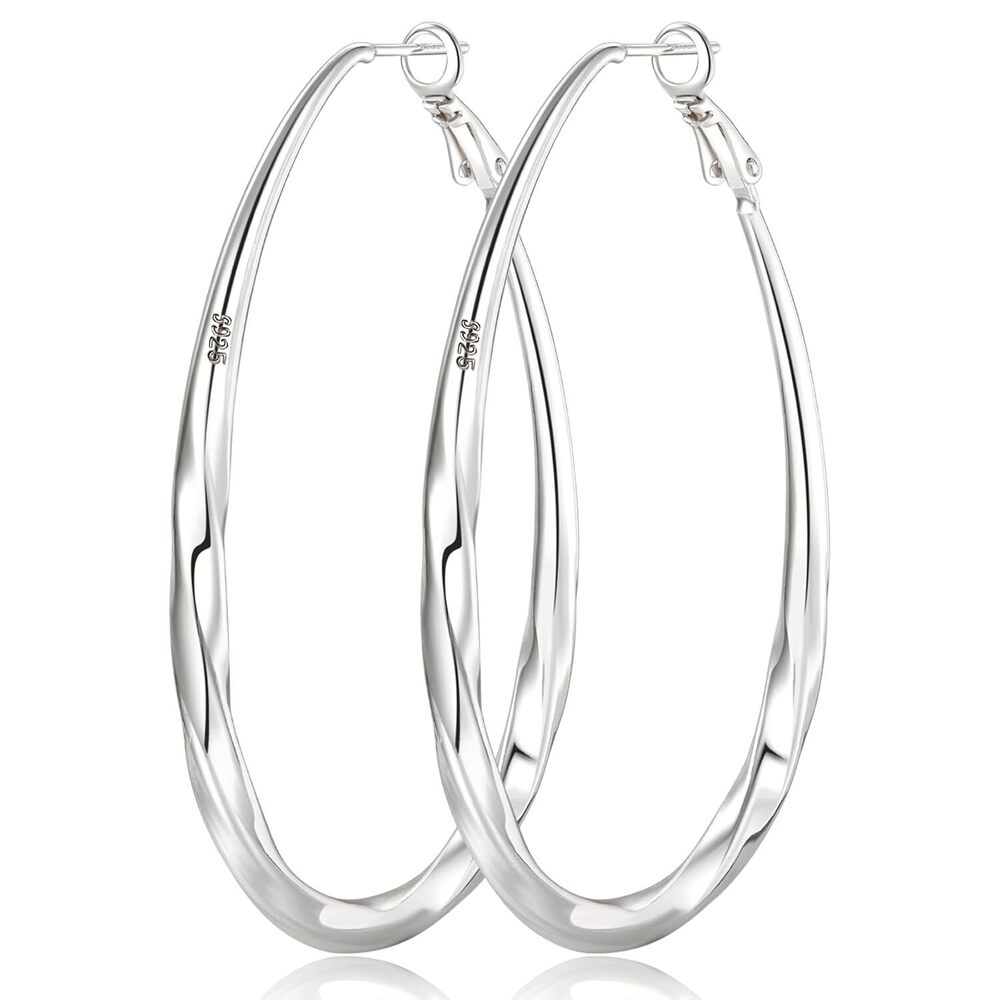 Silver Hoop Earrings for Women Oval Hypoallergenic 925 Sterling Silver